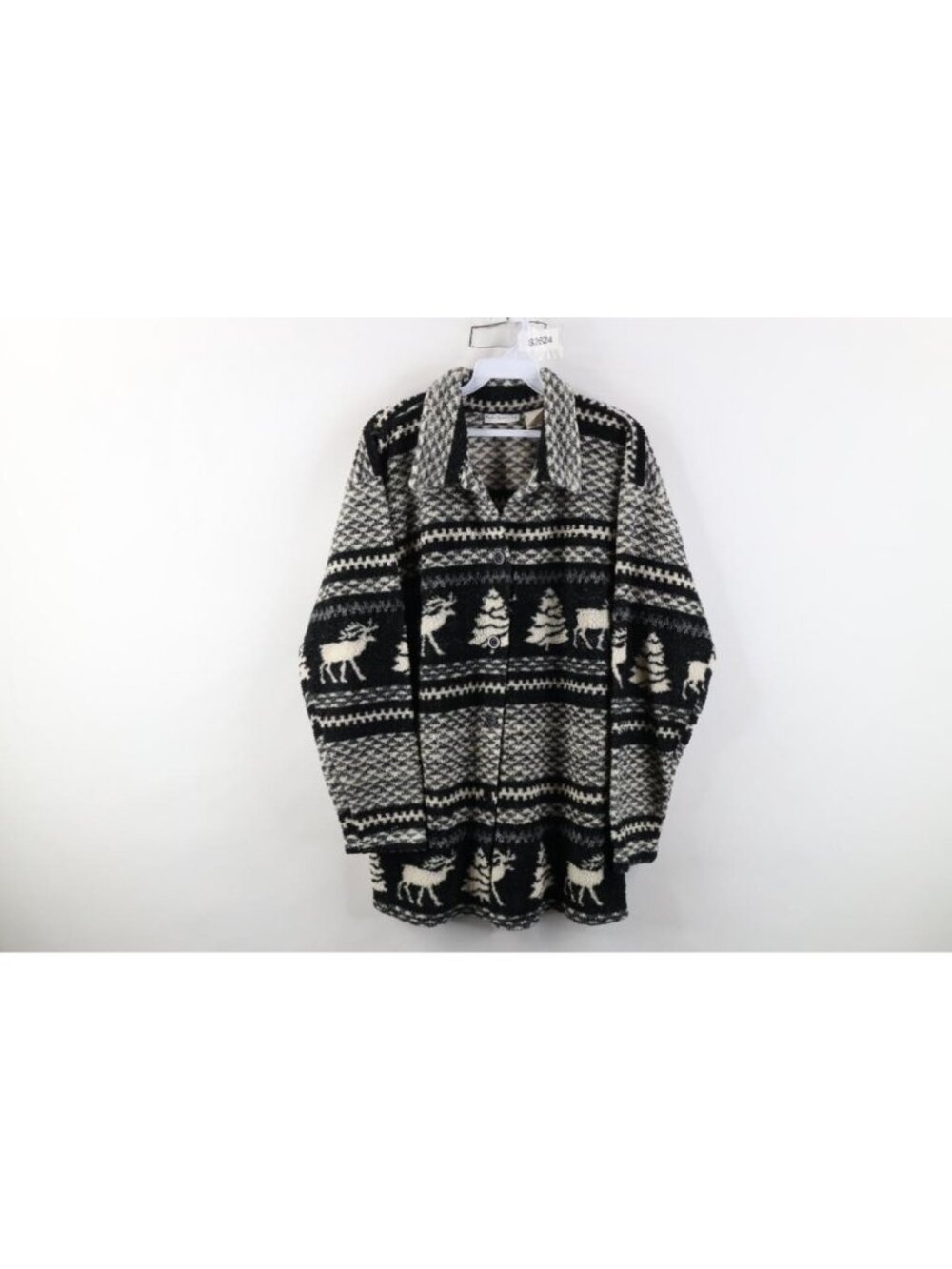 Vintage 90s Streetwear Womens Large Deep Pile Fleece Elk Tree Christmas Jacket